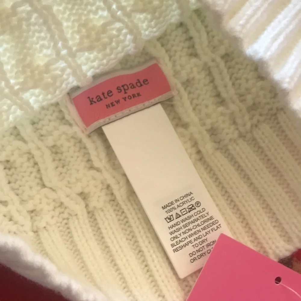 Brand New Kate Spade Cable Beanie Hat & Gloves Set Cream